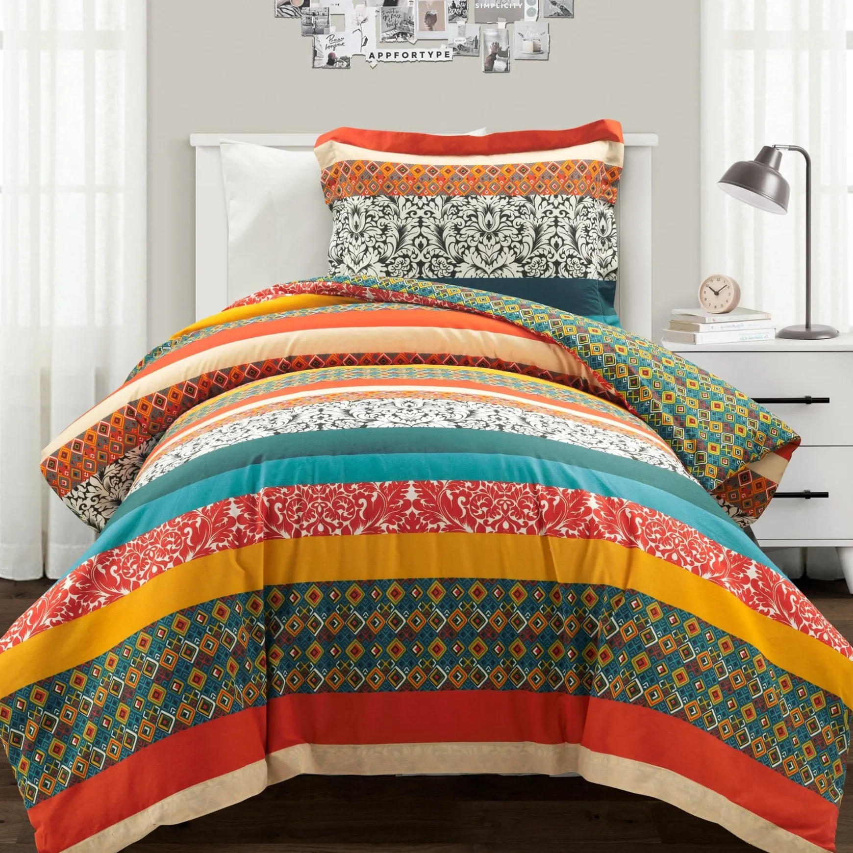 Boho Stripe Cotton Reversible Duvet Cover Set