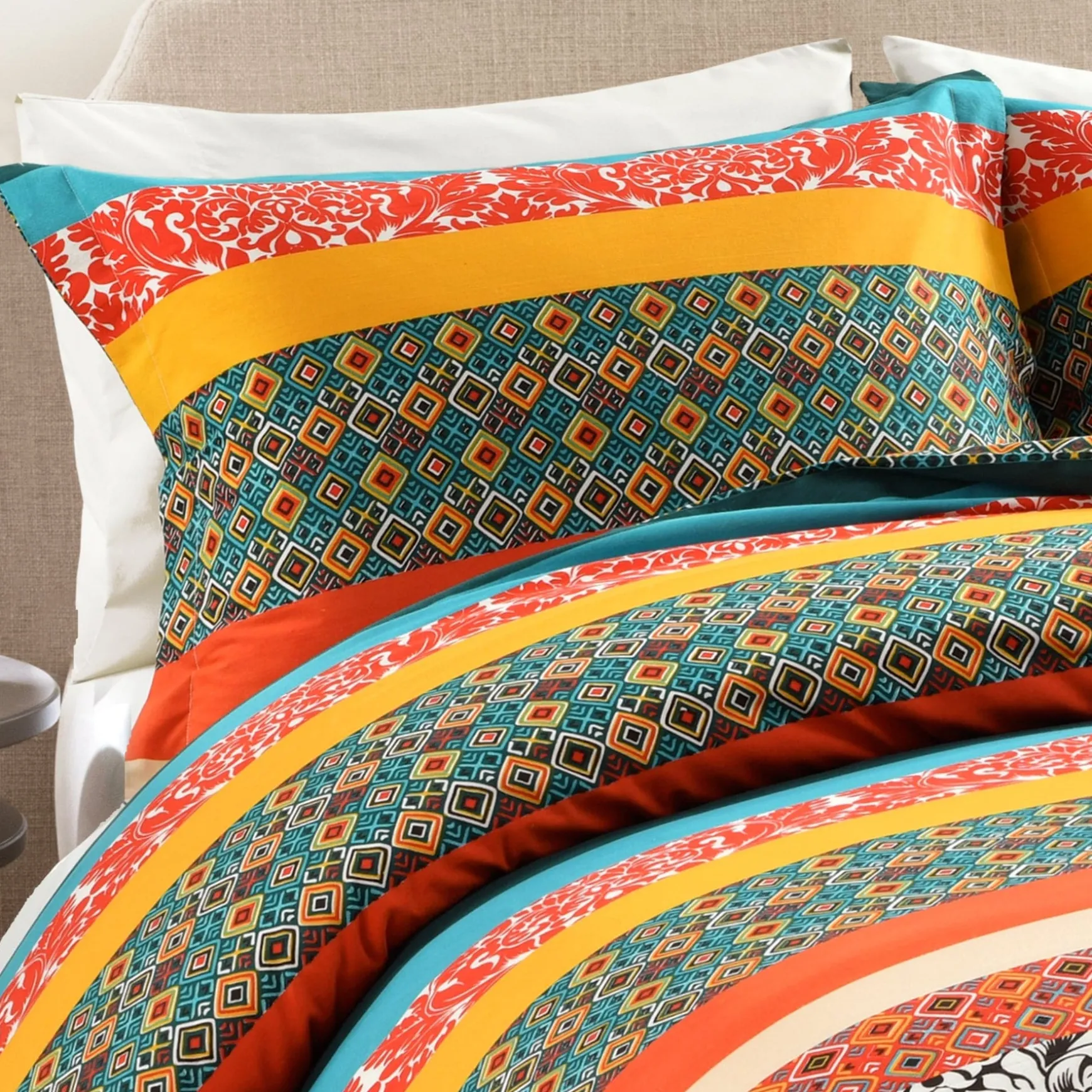 Boho Stripe Cotton Reversible Duvet Cover Set