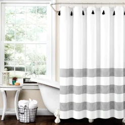 Boho Tassel Stripe Yarn Dyed Recycled Cotton Blend Shower Curtain