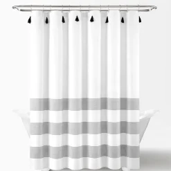 Boho Tassel Stripe Yarn Dyed Recycled Cotton Blend Shower Curtain