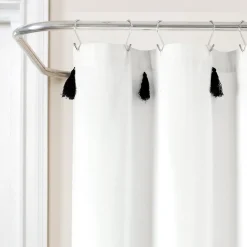 Boho Tassel Stripe Yarn Dyed Recycled Cotton Blend Shower Curtain