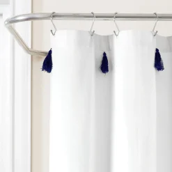 Boho Tassel Stripe Yarn Dyed Recycled Cotton Blend Shower Curtain