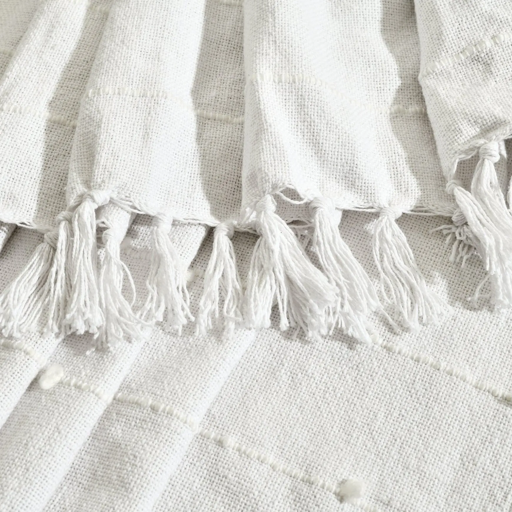Boho Tufted Cotton Woven Tassel Fringe Throw