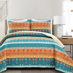 Boho Watercolor Border Quilt 3 Piece Set