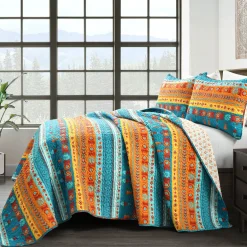 Boho Watercolor Border Quilt 3 Piece Set