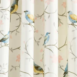 Botanical Bird & Flower Light Filtering Window Curtain Panel Set