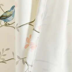 Botanical Bird & Flower Light Filtering Window Curtain Panel Set