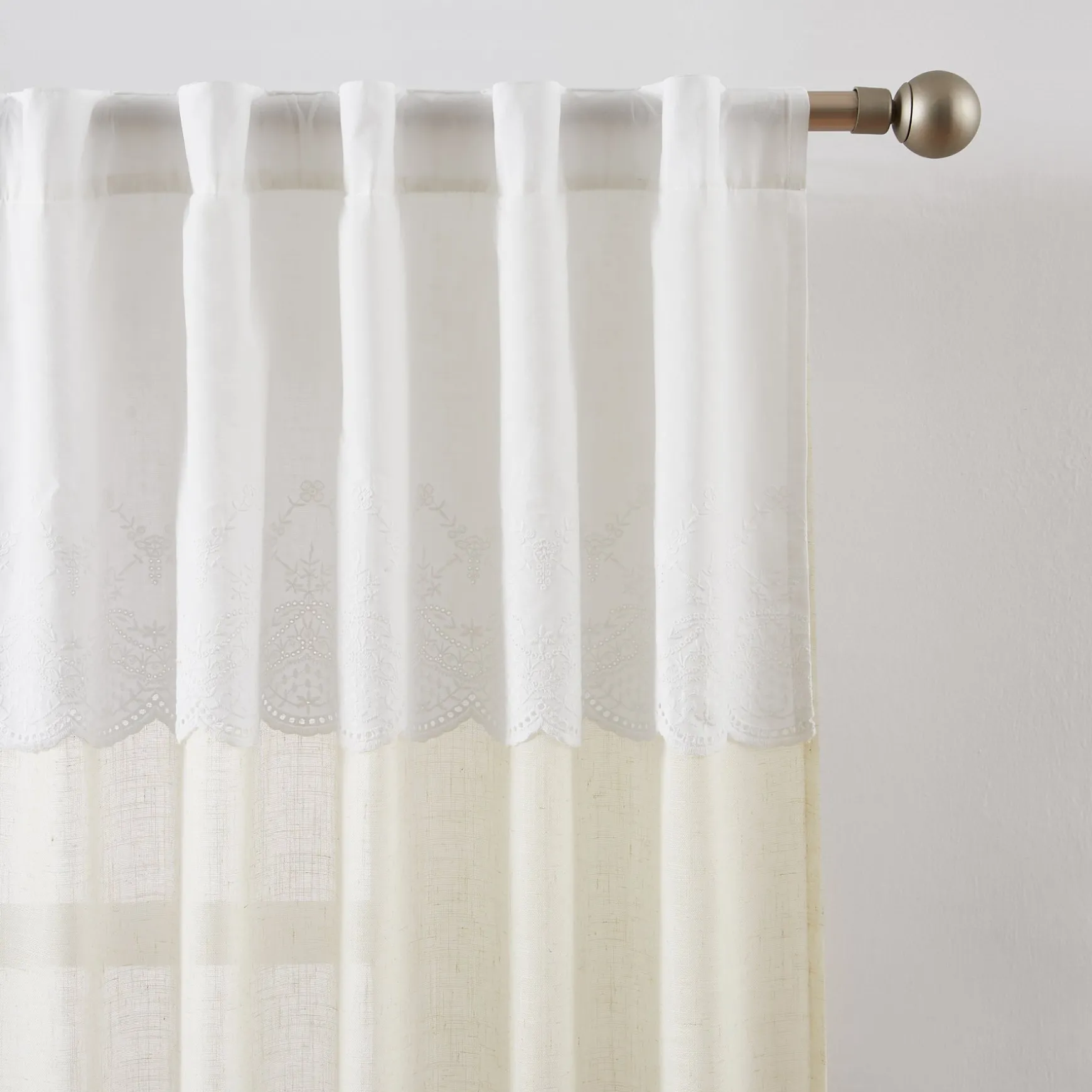 Brigitte Embroidery Eyelet Scalloped Edge Window Curtain Panels