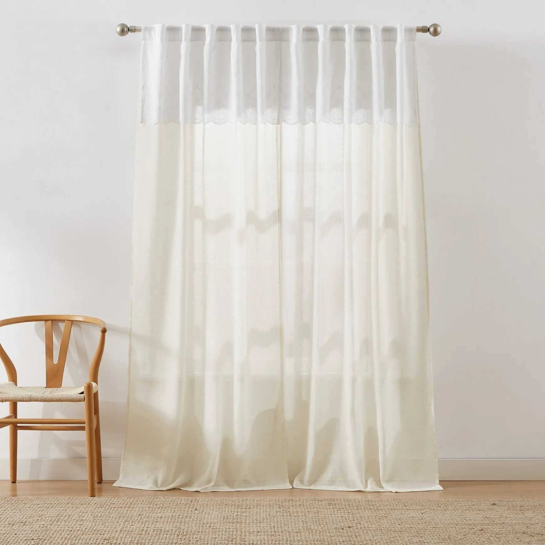 Brigitte Embroidery Eyelet Scalloped Edge Window Curtain Panels