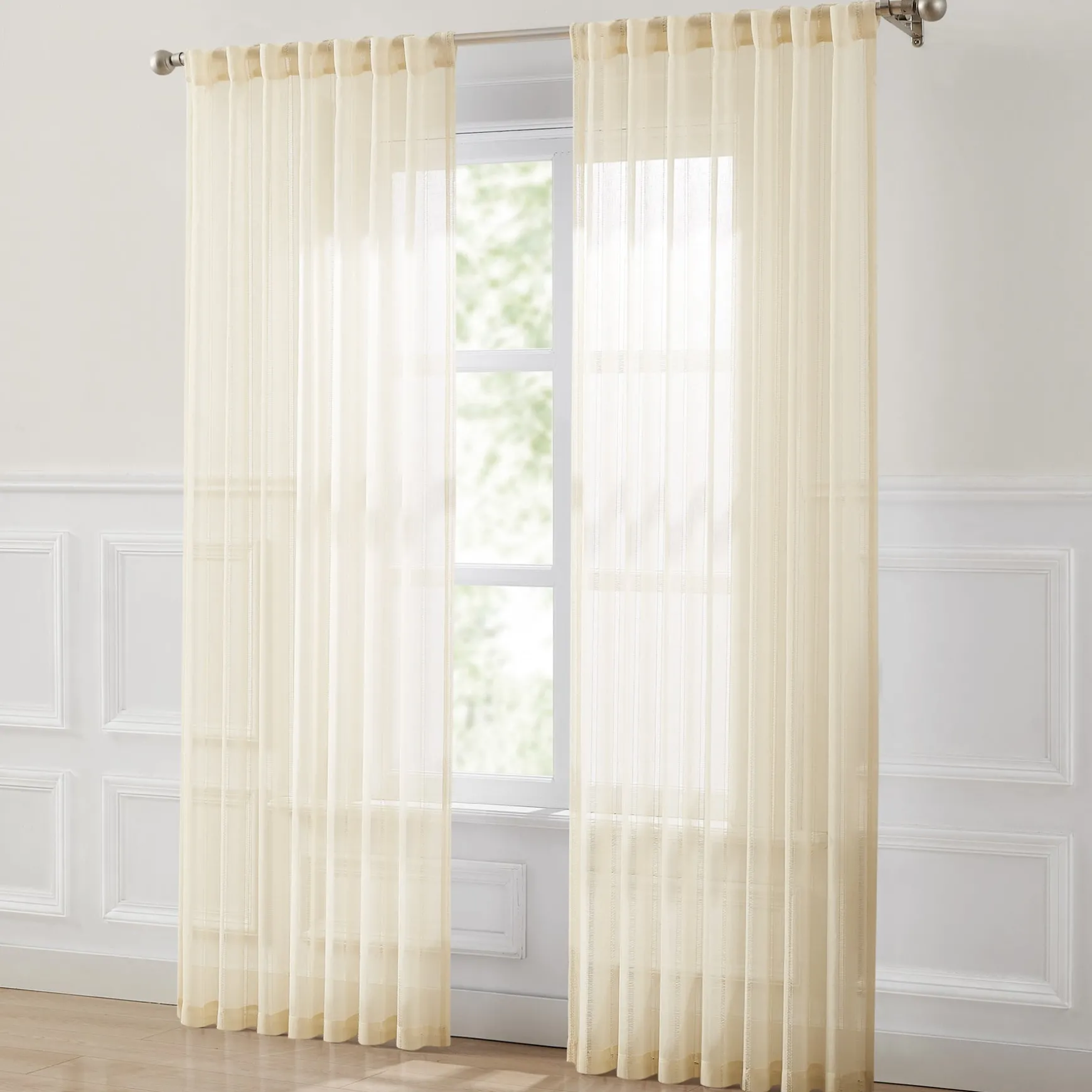 Calia Textured Stripe Sheer Window Curtain Panels