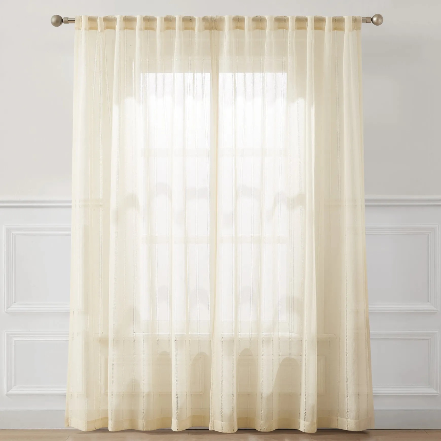 Calia Textured Stripe Sheer Window Curtain Panels