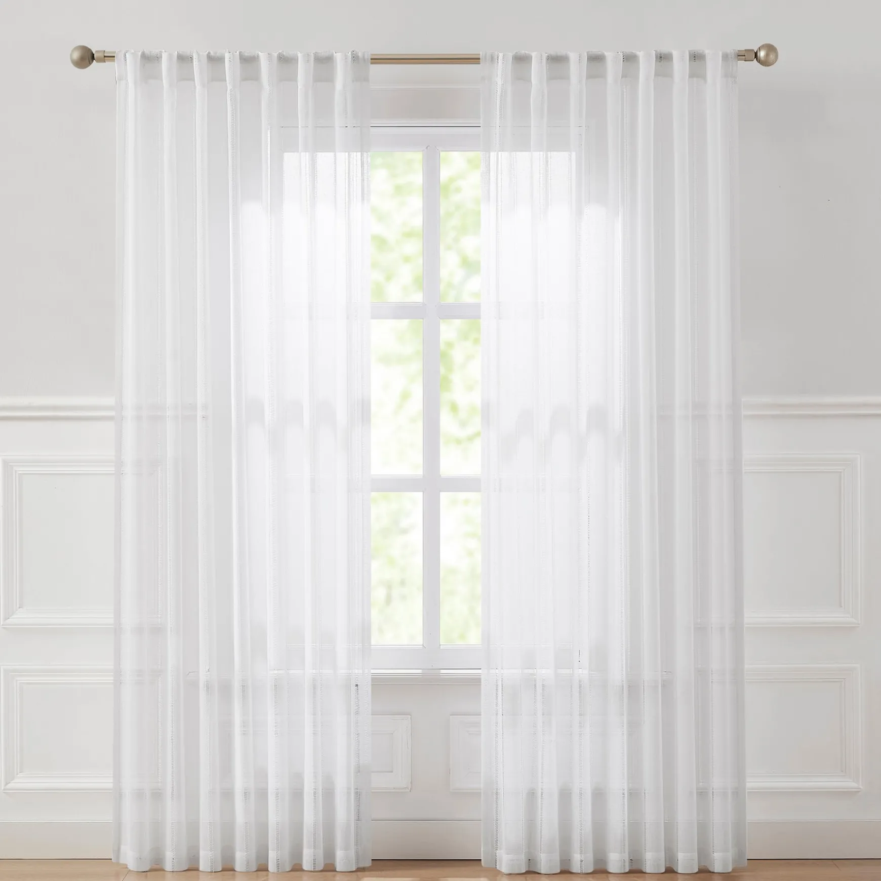 Calia Textured Stripe Sheer Window Curtain Panels