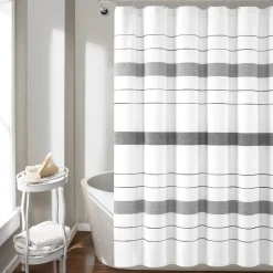 Chic Stripe Yarn Dyed Eco-Friendly Recycled Cotton Blend Shower Curtain