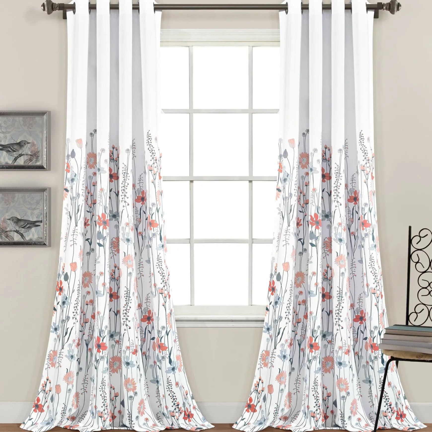 Clarissa Floral Light Filtering Window Curtain Panel Set