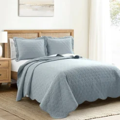 Coastal Chic Scalloped Edge Reversible Quilt 3 Piece Set