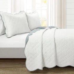 Coastal Chic Scalloped Edge Reversible Quilt 3 Piece Set