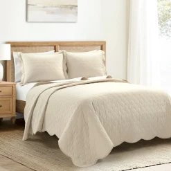 Coastal Chic Scalloped Edge Reversible Quilt 3 Piece Set