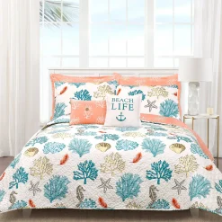 Coastal Reef Feather Reversible Quilt Set