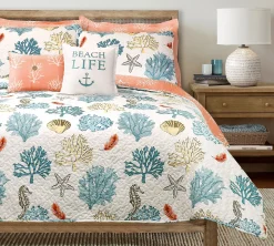 Coastal Reef Feather Reversible Quilt Set