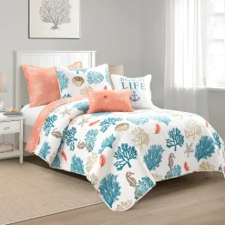 Coastal Reef Feather Reversible Quilt Set