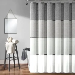 Color Block Ombre Yarn Dyed Recycled Cotton Blend Shower Curtain