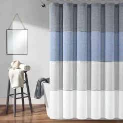Color Block Ombre Yarn Dyed Recycled Cotton Blend Shower Curtain