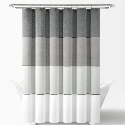 Color Block Ombre Yarn Dyed Recycled Cotton Blend Shower Curtain