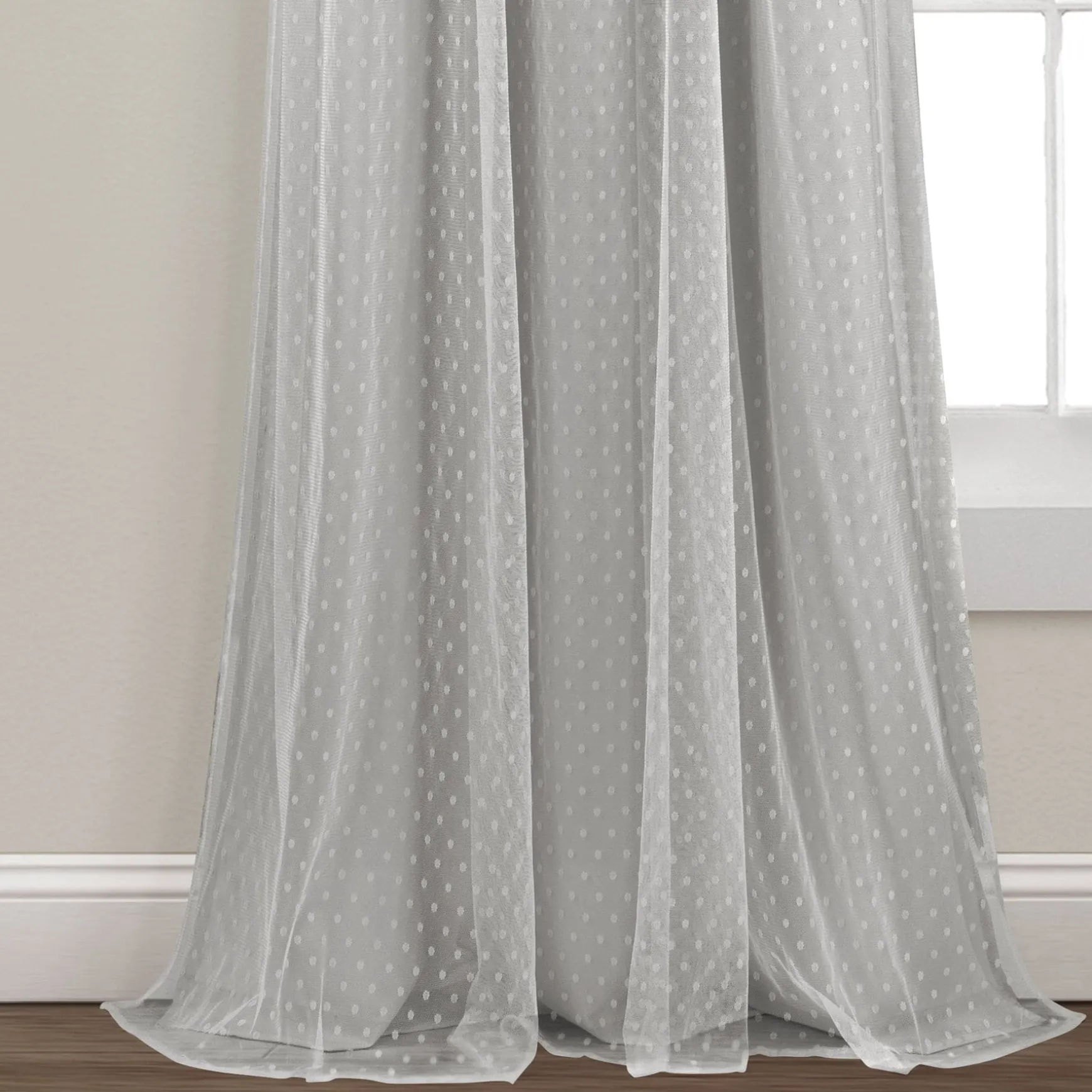 Cottage Polka Dot Sheer Window Curtain Panel Set