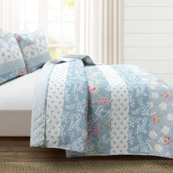 Cottagecore Flower Stripe Cotton Quilt 3 Piece Set