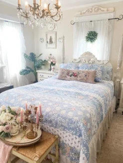 Cottagecore Flower Stripe Cotton Quilt 3 Piece Set