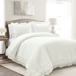 Ella Ruffle Lace 100% Cotton Duvet Cover 3 Piece Set