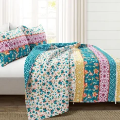 Emily Boho Stripe Reversible 3 Piece Quilt Set