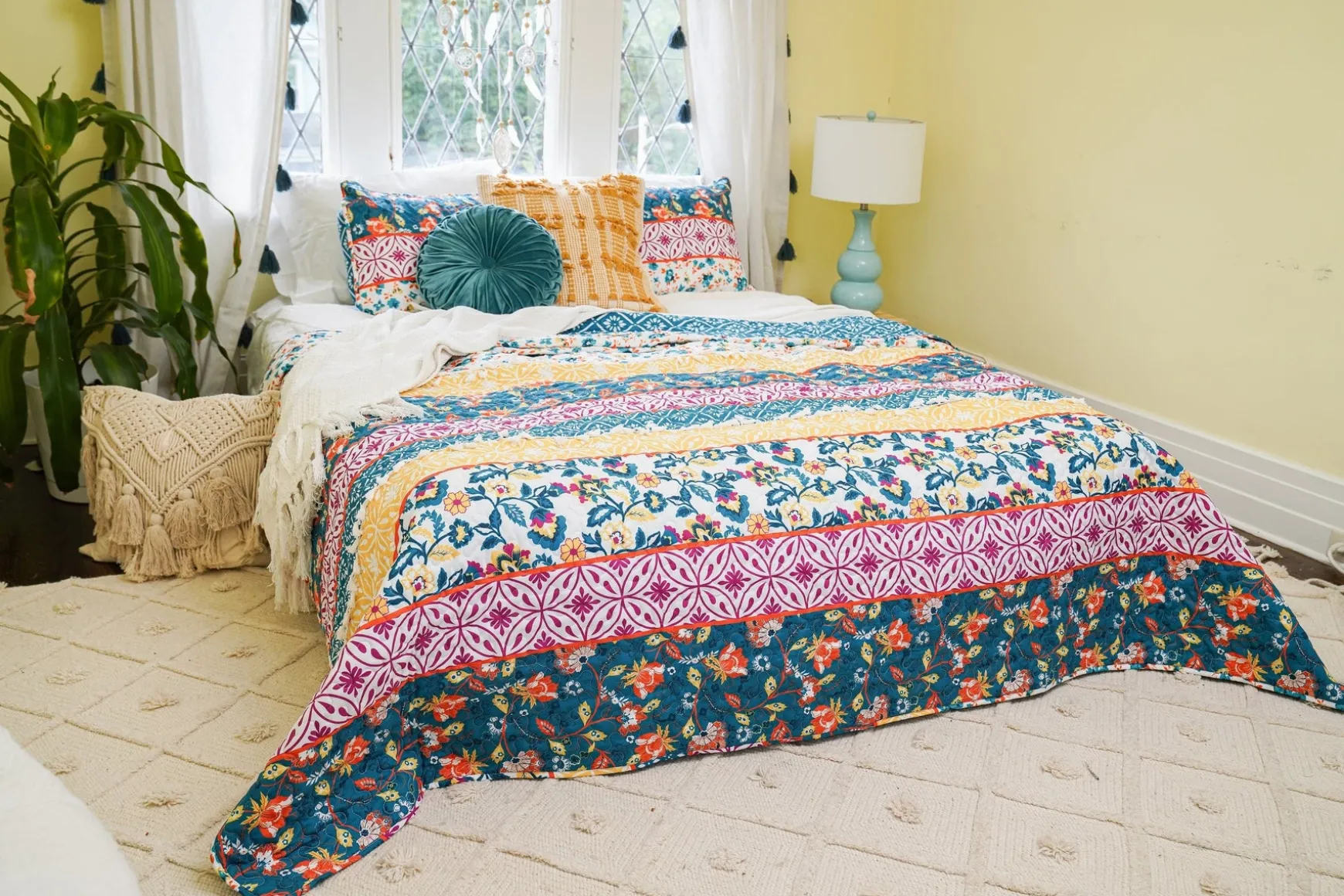 Emily Boho Stripe Reversible 3 Piece Quilt Set