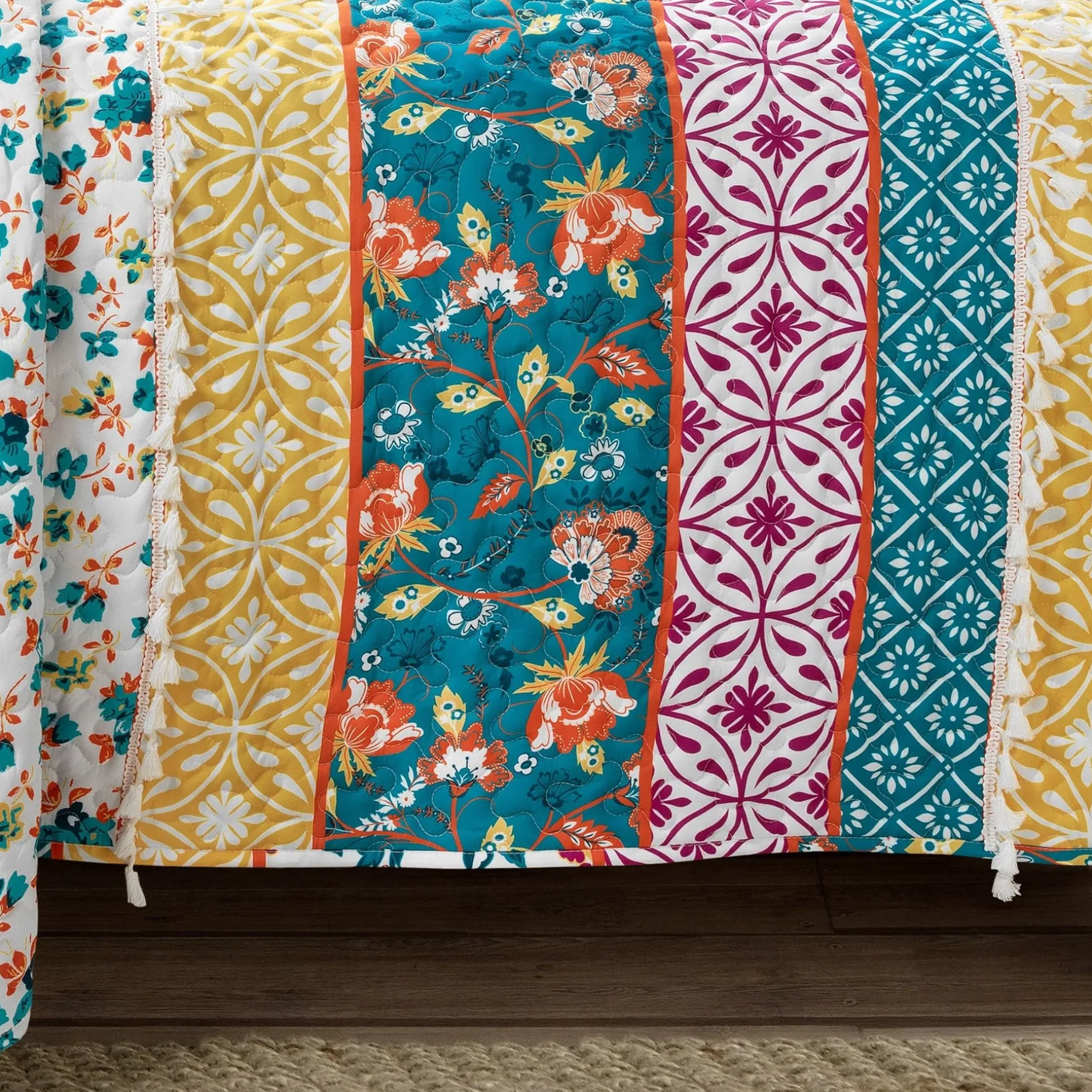 Emily Boho Stripe Reversible 3 Piece Quilt Set