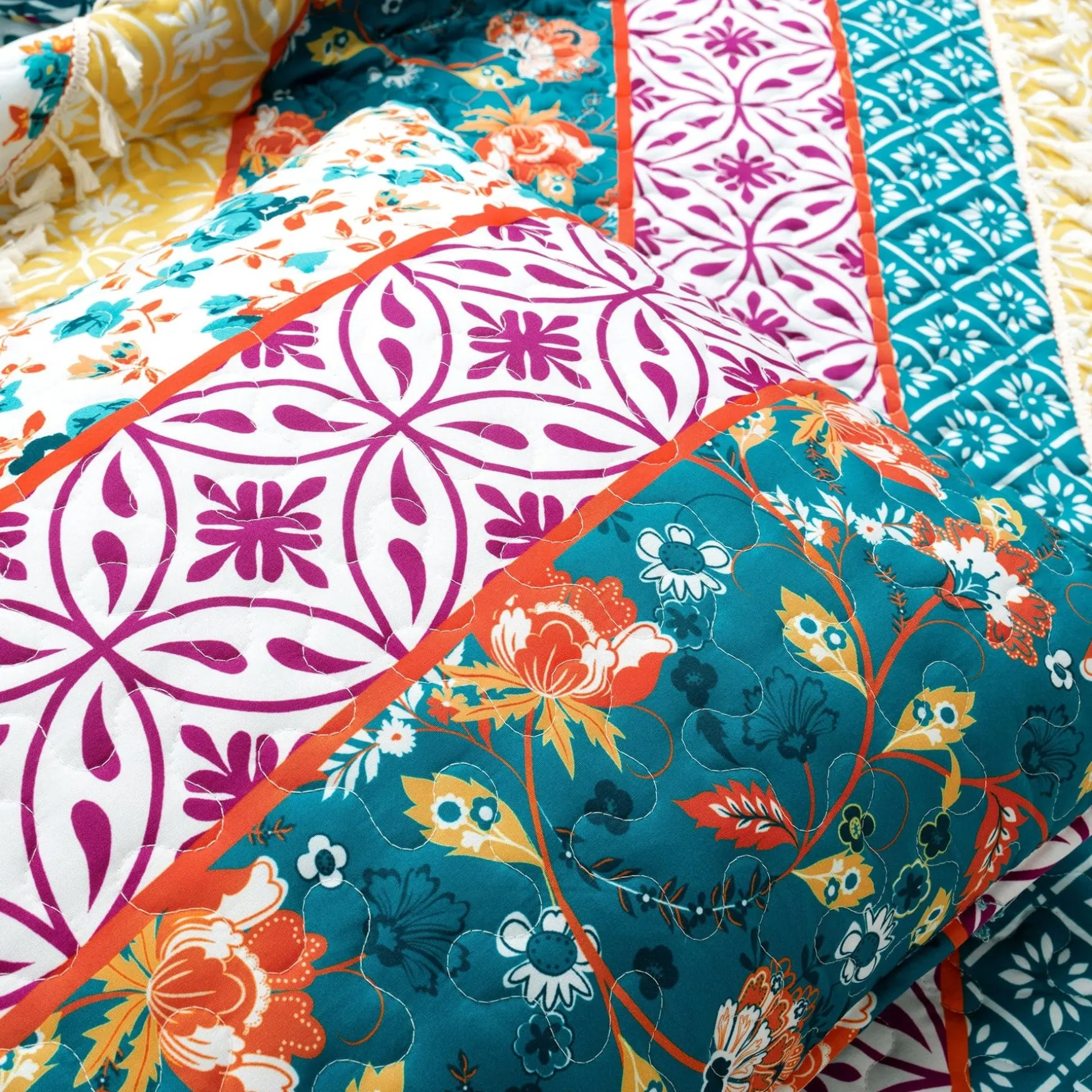 Emily Boho Stripe Reversible 3 Piece Quilt Set