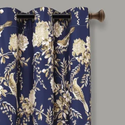 Farmhouse Bird And Flower Insulated Grommet Blackout Window Curtain Panel Set