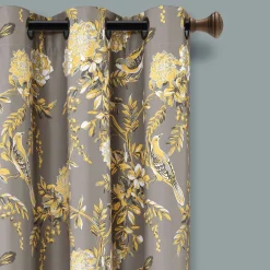 Farmhouse Bird And Flower Insulated Grommet Blackout Window Curtain Panel Set