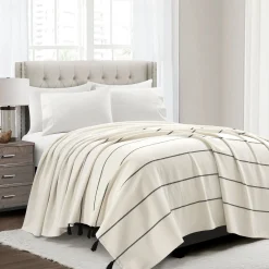 Farmhouse Boho Stripe Woven Tassel Yarn Dyed Cotton Blend Blanket/Coverlet