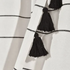 Farmhouse Boho Stripe Woven Tassel Yarn Dyed Recycled Cotton Blend Shower Curtain