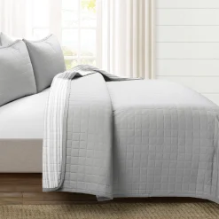Farmhouse Box Stitch And Stripe Cotton Quilt 3 Piece Set