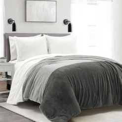 Farmhouse Color Block Ultra Soft Faux Fur Comforter Set