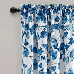 Farmhouse Ginkgo Leaf Light Filtering Window Curtain Panel Set