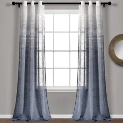 Farmhouse Ombre Stripe Grommet Sheer Window Curtain Panel Set