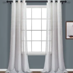 Farmhouse Ombre Stripe Grommet Sheer Window Curtain Panel Set