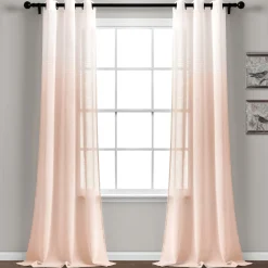Farmhouse Ombre Stripe Grommet Sheer Window Curtain Panel Set