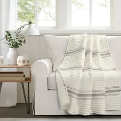 Farmhouse Stripe Kantha Pick Stitch Yarn Dyed Cotton Woven Throw