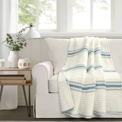 Farmhouse Stripe Kantha Pick Stitch Yarn Dyed Cotton Woven Throw