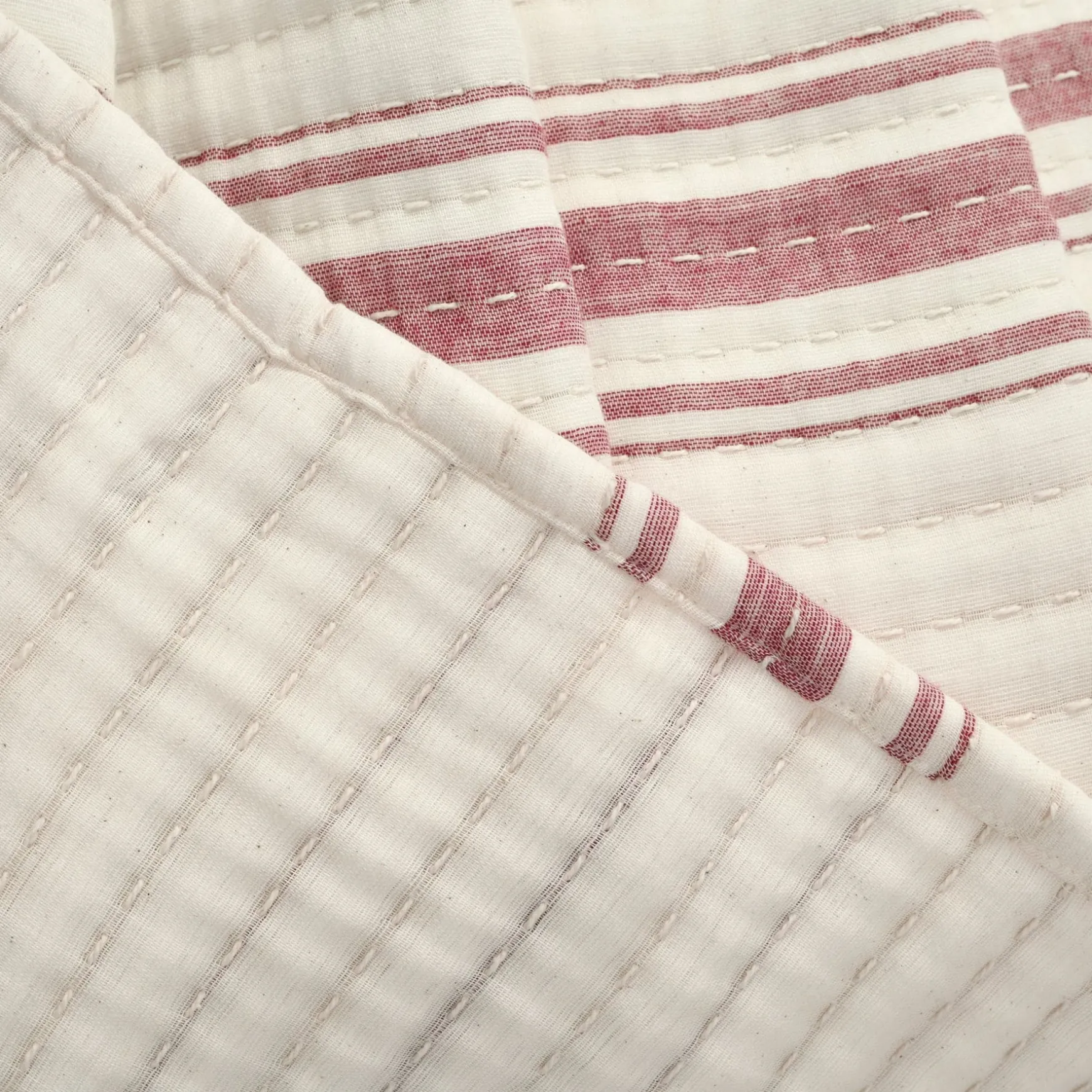 Farmhouse Stripe Kantha Pick Stitch Yarn Dyed Cotton Woven Throw