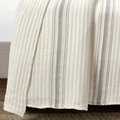 Farmhouse Stripe Kantha Pick Stitch Yarn Dyed Cotton Woven Blanket/Quilt/Coverlet