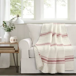 Farmhouse Stripe Kantha Pick Stitch Yarn Dyed Cotton Woven Throw